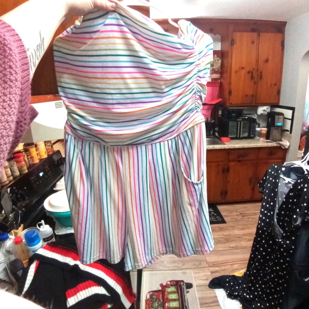 Strapless rainbow striped romper plus